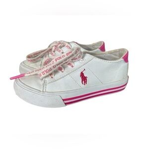 Polo Ralph Lauren Girls Size 8 White Pink Sneakers Lace Up